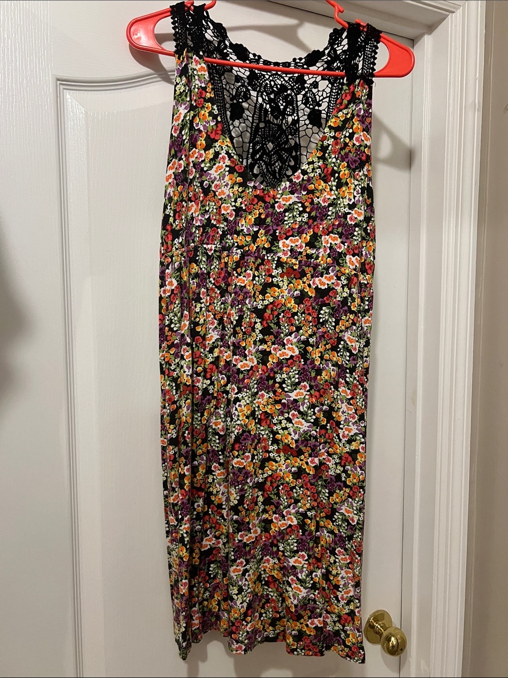 Spense Black Floral Midi Dress with Lace Back